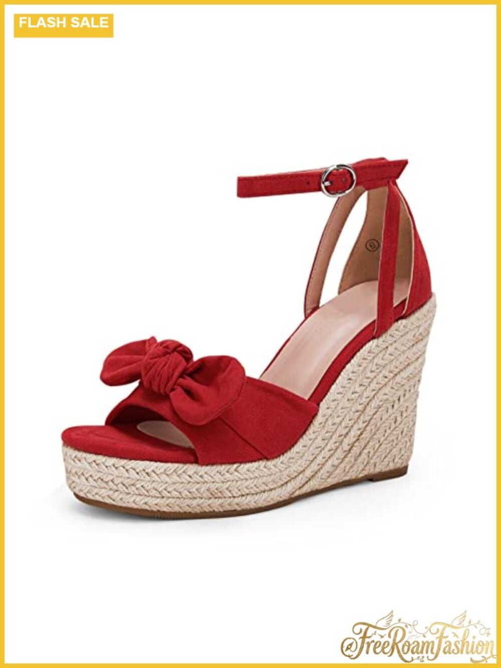 Rilista Women's Faux Suede Wedge Platform Sandals Bowknot Ankle Strap Open Toe